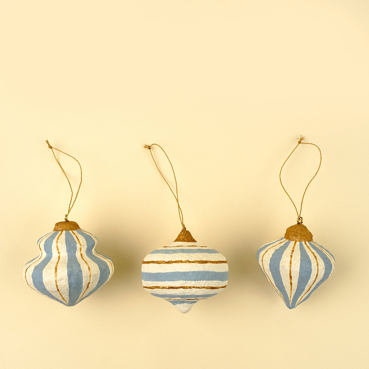 Striped Paper Mache Ornaments S/3