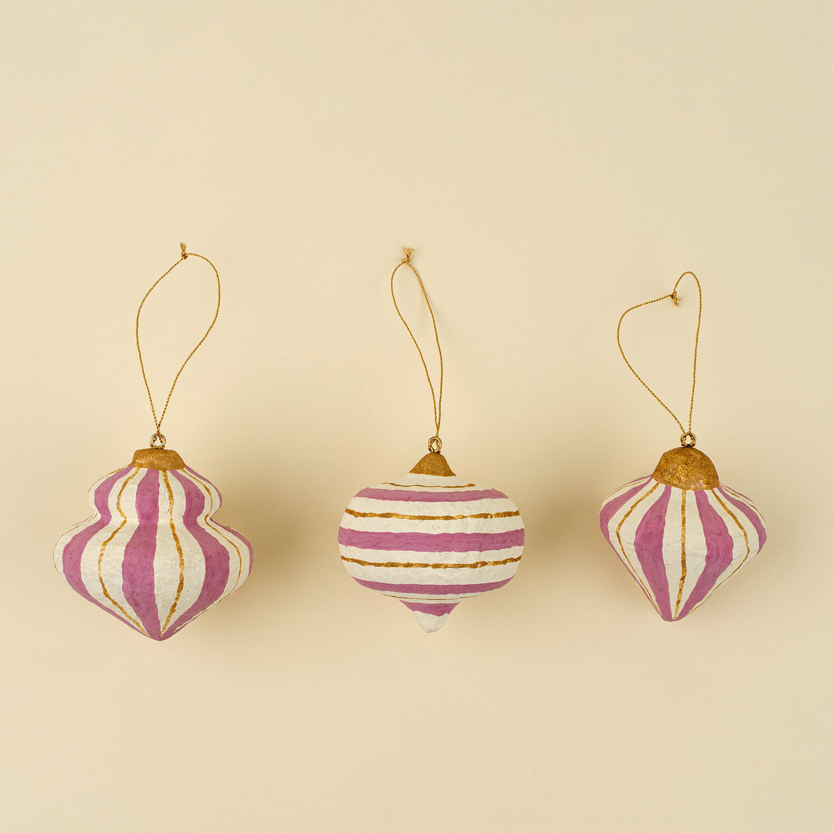 Striped Paper Mache Ornaments S/3