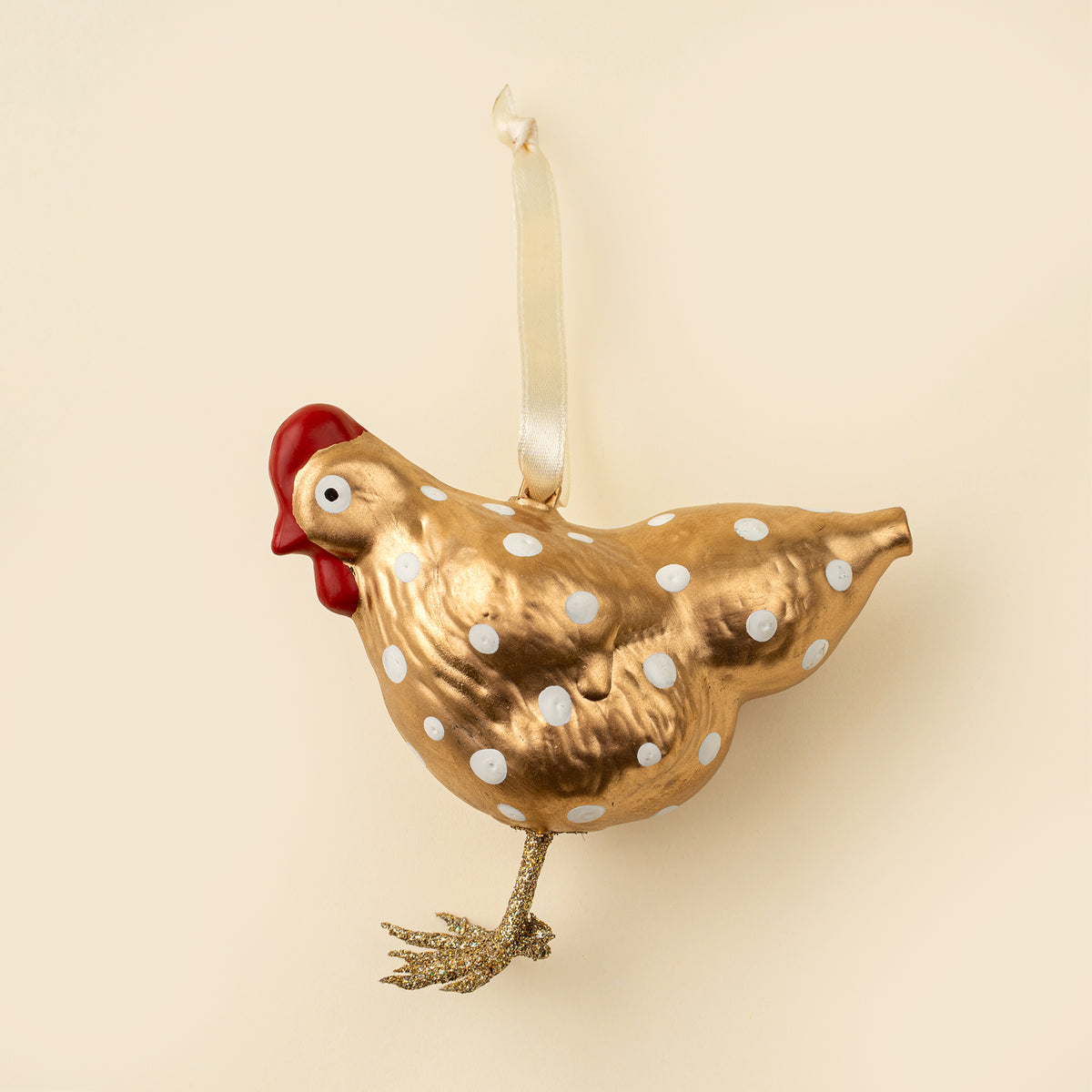 Spotted Gold Hen Glass Holiday Ornament